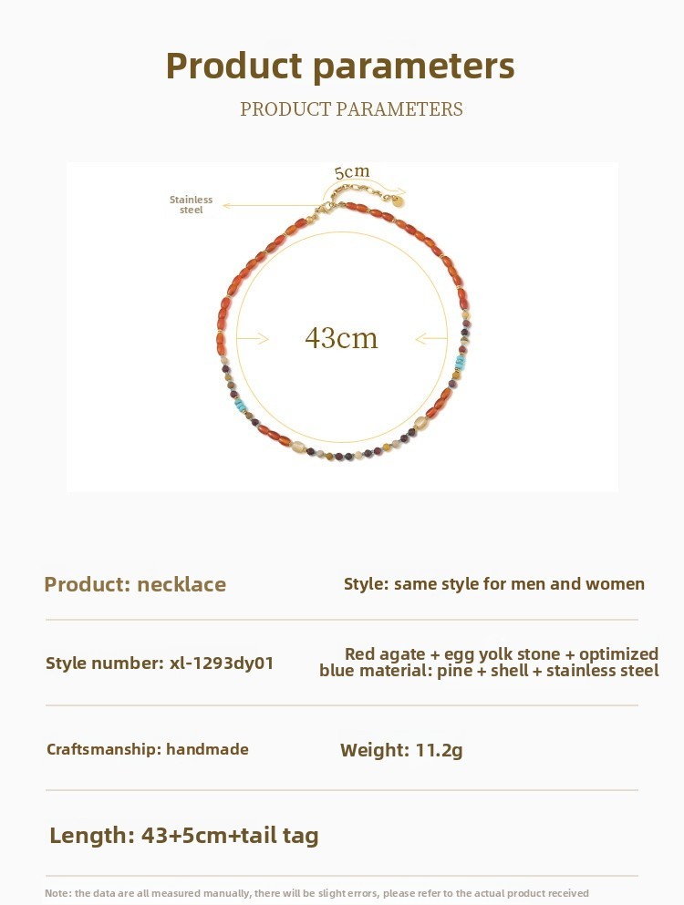 Natural Stone Agate Necklace Women's Hanfu Accessories New Chinese Style Sweater Chain Geometric Pattern Oval Shape Beads Design