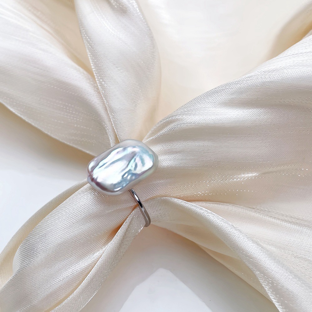 Baroque Style Pure Silver Earrings And Ring Set With Freshwater Pearl Square Design For Women Luxury Personality Jewelry Accessories