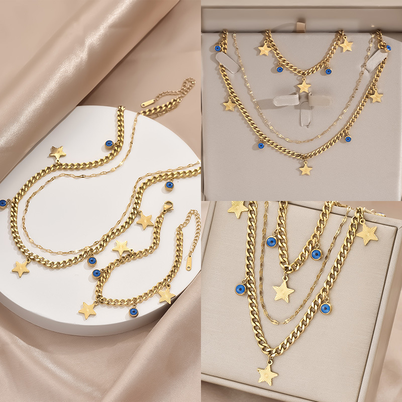 Titanium Steel Necklace Set, Thick Chain And Star Pendant, Unisex Black Check Jewelry Accessories