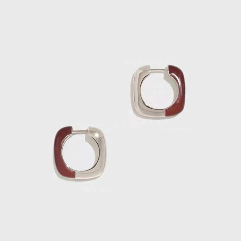Fashionable White Red Enamel Drip Oil Earrings Women's Style Personality Clasps Geometric Pattern Copper Jewelry Earrings