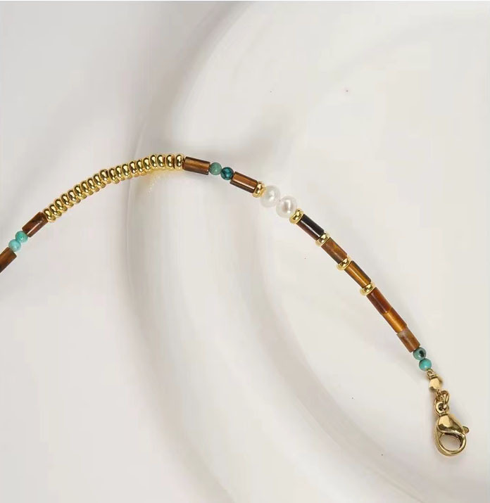 Tiger Eye Pearl Necklace Set Women's New  Baroque Style Natural Stone Irregular Shape Chinese Traditional Jewelry Accessories