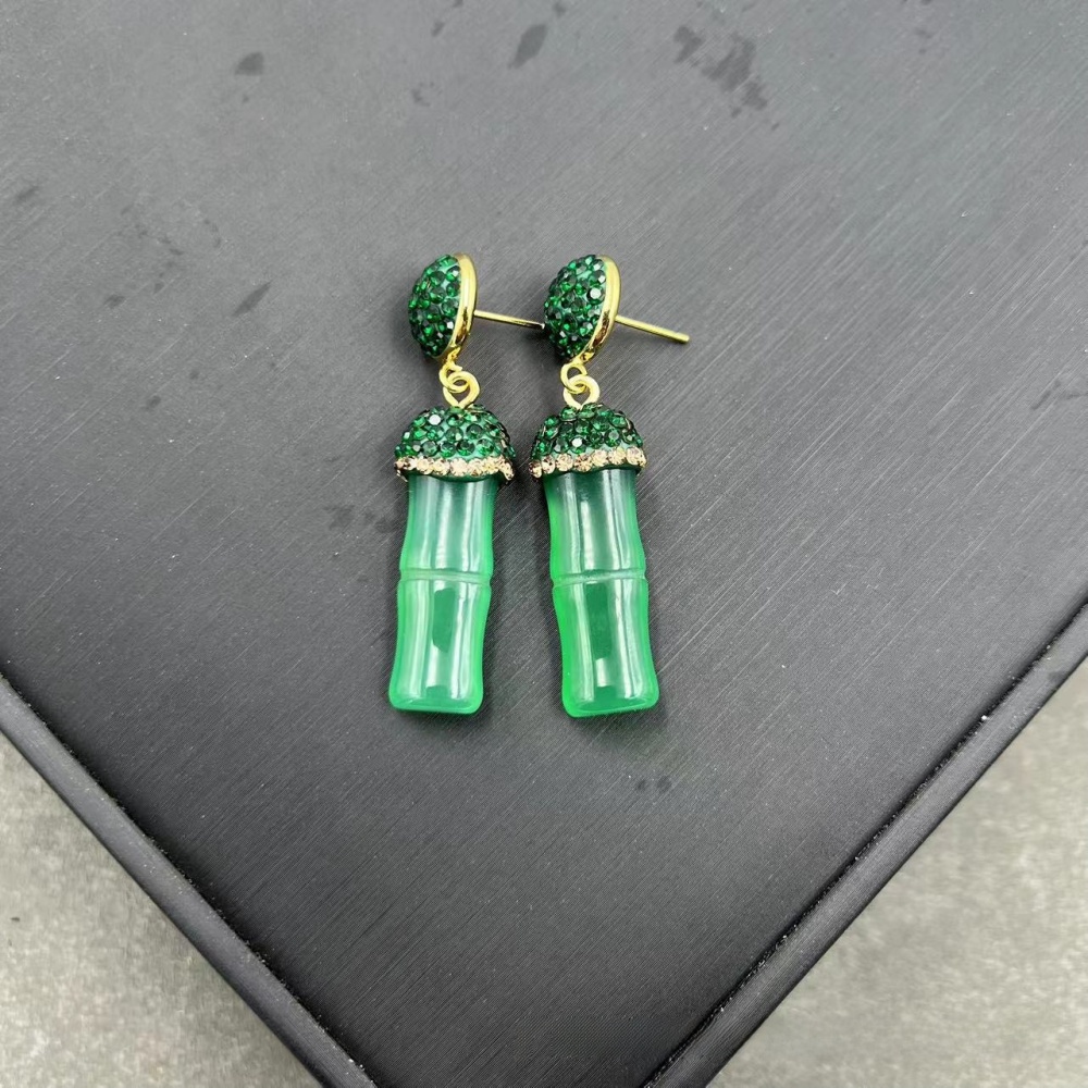 Handmade Natural Agate Bamboo Lucky Three-Piece Set Ethnic Style Czech Crystal Induction Wearing Accessories Luxury Copper