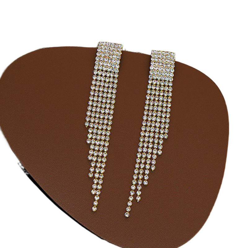 Full Diamond Claw Chain Necklace Bracelet Ring Earrings Four-Piece Set Geometric Women's Jewelry Accessories