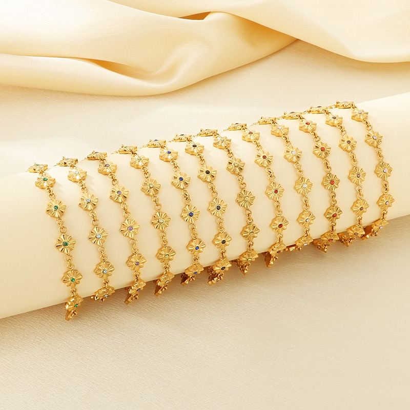 Minimalist Design 304 Stainless Steel Twelve Colors Four-Pointed Star Vacuum Electroplated 18K Real Gold Rhinestone Simple High-End Accessories Hand Jewelry