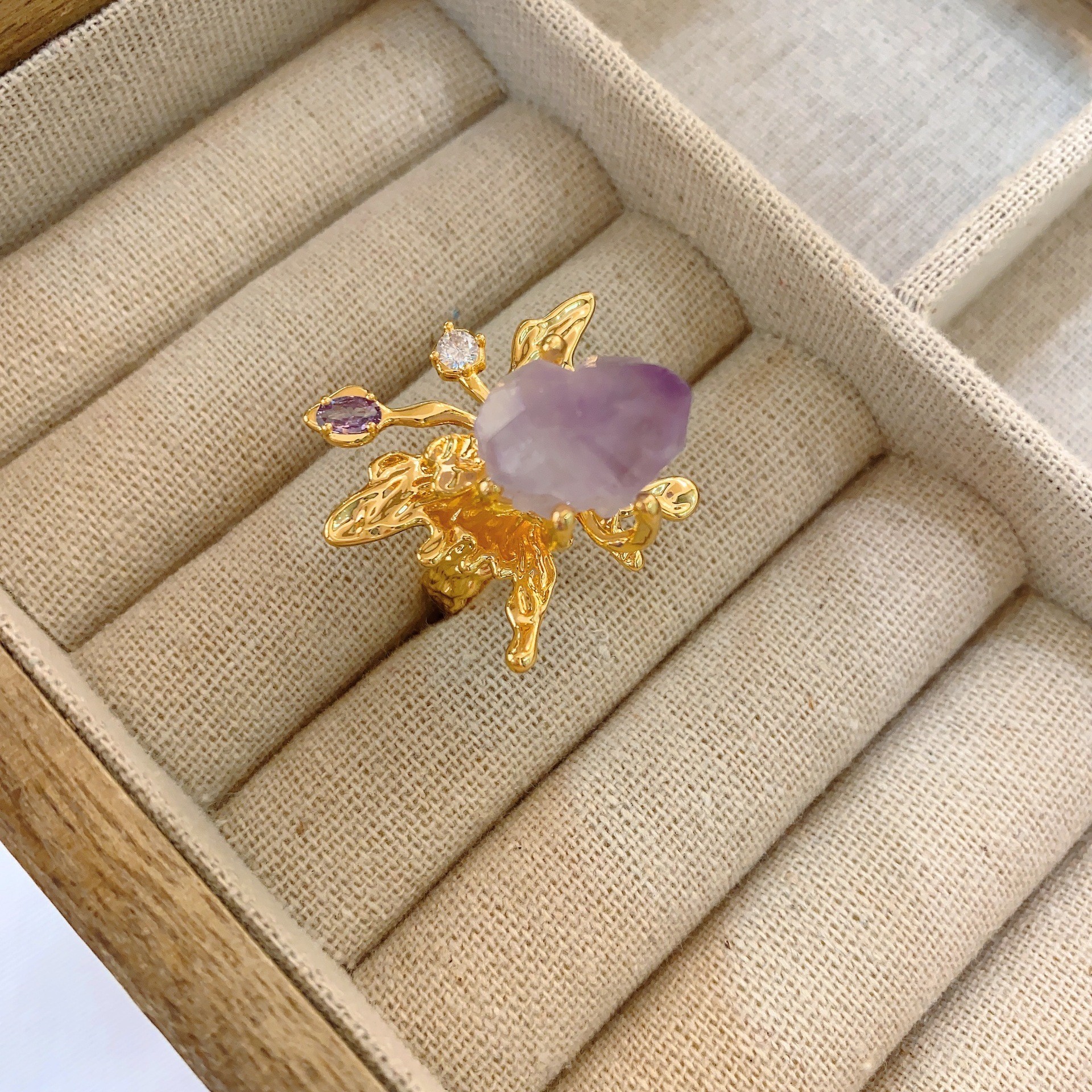 Retro Purple Crystal Stone Earrings Bohemian Style Floral Print Vintage Feelings Women's Jewelry Accessories Ear Cares