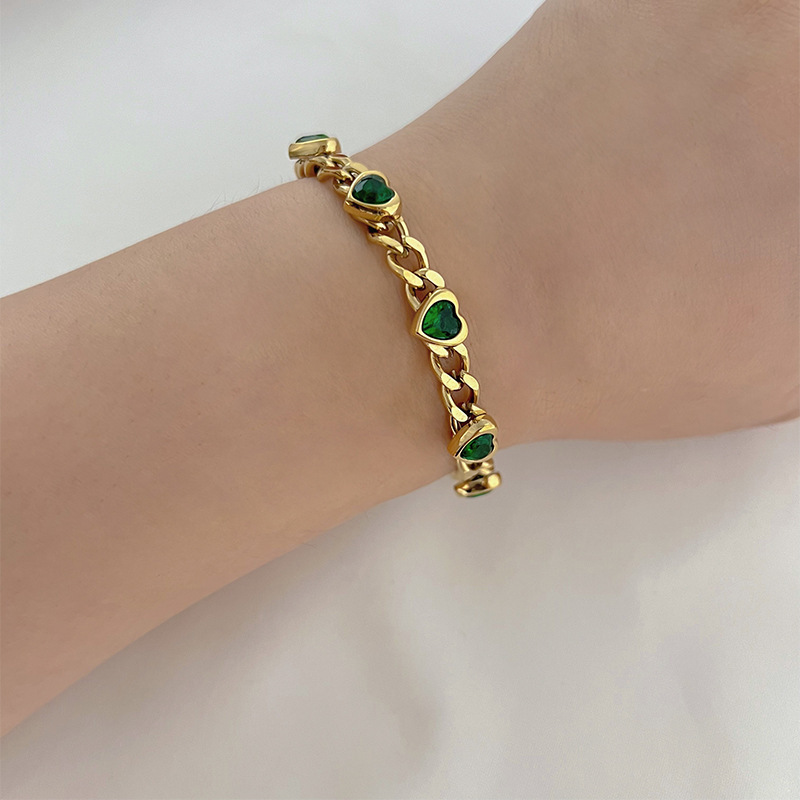 Fashion Heart Shape 304 Stainless Steel 16K Gold Plated White Gold Plated Gold Plated Zircon Stainless Steel Bracelets In Bulk