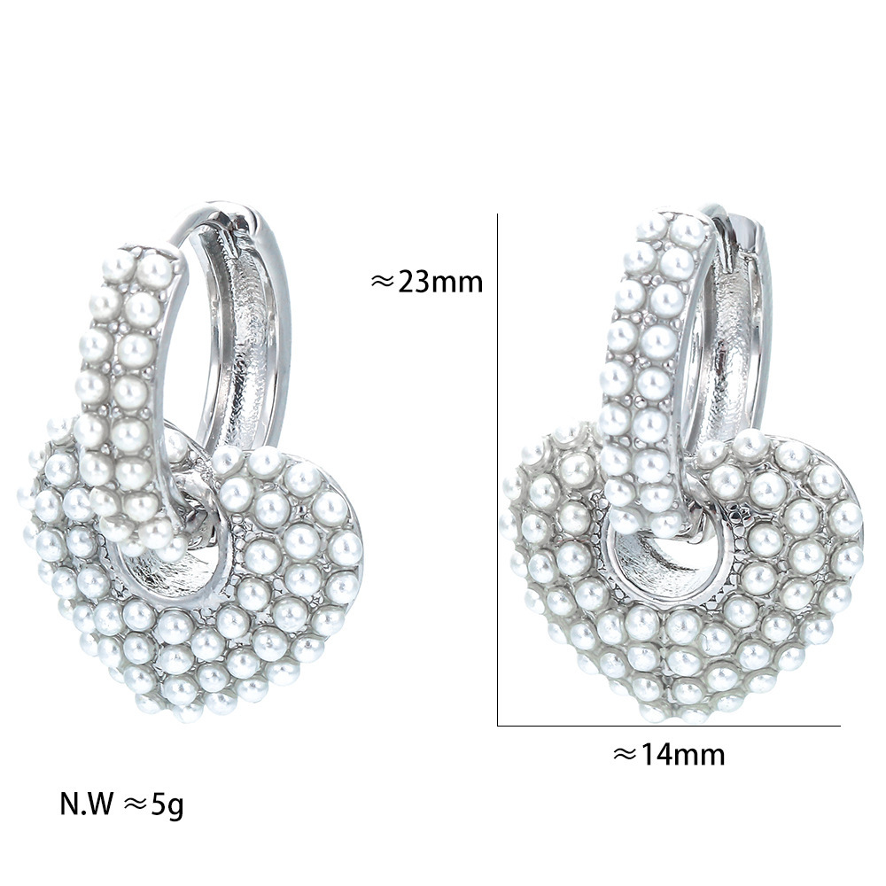 Fashion Heart Shape Copper Plating Artificial Pearls Earrings 1 Pair