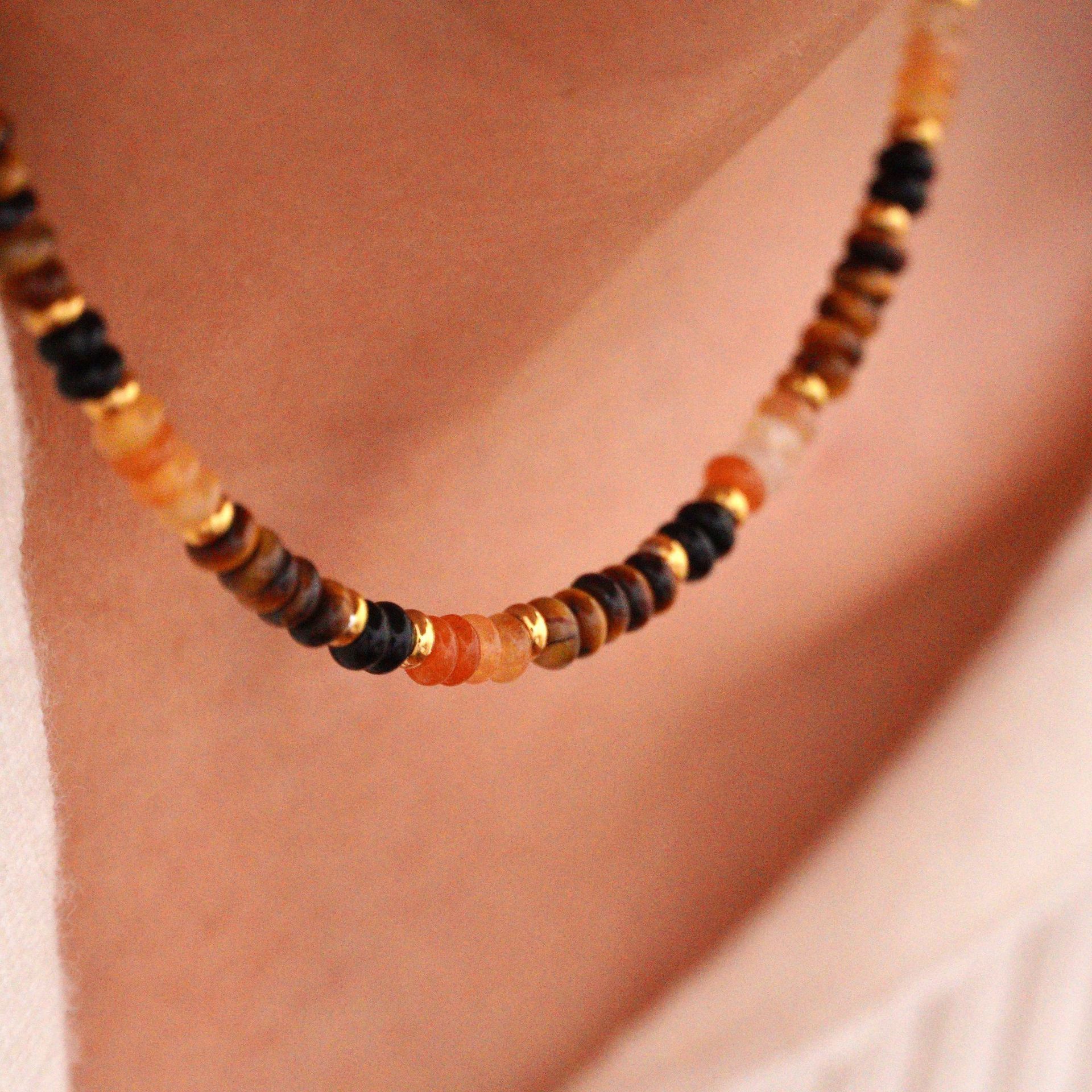 Simple Style Classic Style Round Natural Stone Titanium Steel Necklace In Bulk