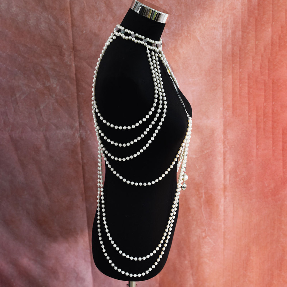 Classic Long Pearl Dress With Heart Pendant Artificial Crystal Accessories Women's Party Banquet Body Chain Original Design