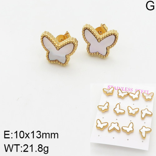INS New  Fashion Titanium Steel Butterfly Shell Stud Earrings 18K Golden Stainless Steal Earrings Niche Design High Earrings Women's Stud Earrings