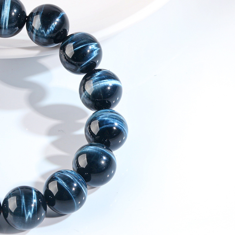 Natural Blue Tiger Eye Stone Bracelet High Quality Wood Chalcedony Lightning Pattern Simple Versatile Bracelet Donghai Gemstone