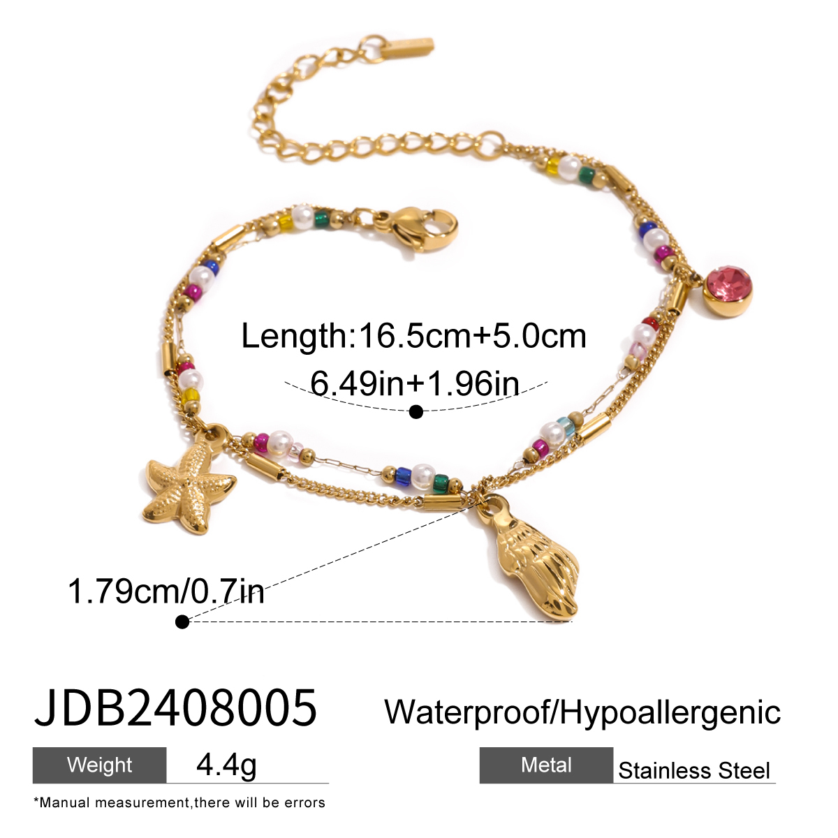 304 Stainless Steel Starfish Shell Lightning PVD Coated 18K Real Gold Plated Simple Style Classic Style Streetwear Bracelets