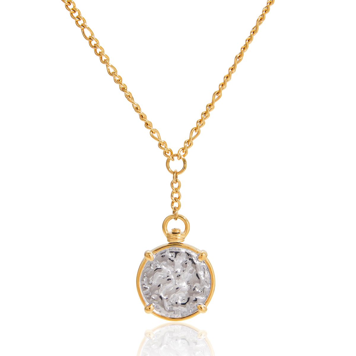 Designer Ladies Classic Style Coin Pendant Necklace 18K Gold Stainless Steel Dual Color Hard Coin Sun Hammer Pattern 50+5cm