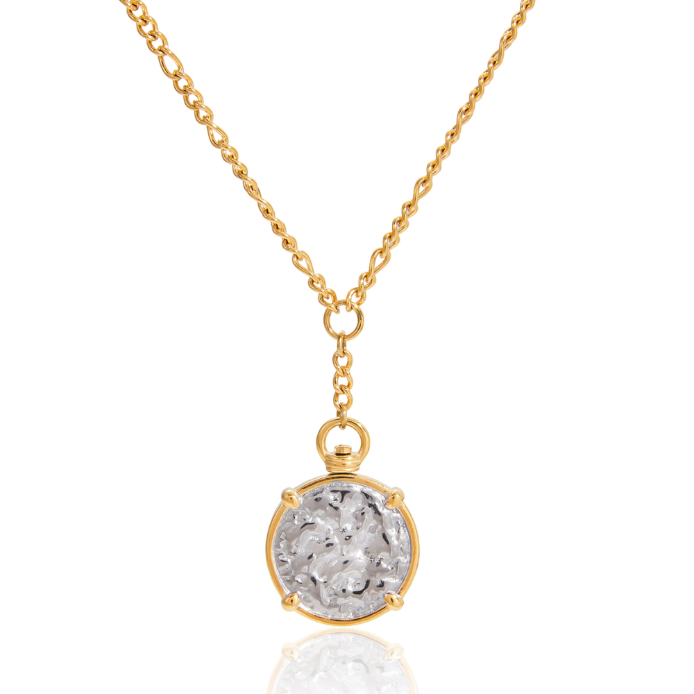 Designer Ladies Classic Style Coin Pendant Necklace 18K Gold Stainless Steel Dual Color Hard Coin Sun Hammer Pattern 50+5cm