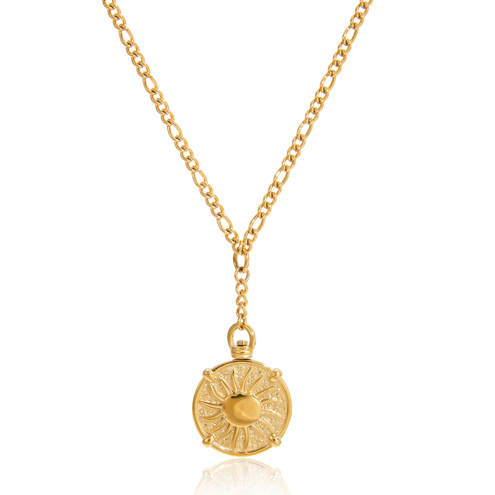 Designer Ladies Classic Style Coin Pendant Necklace 18K Gold Stainless Steel Dual Color Hard Coin Sun Hammer Pattern 50+5cm