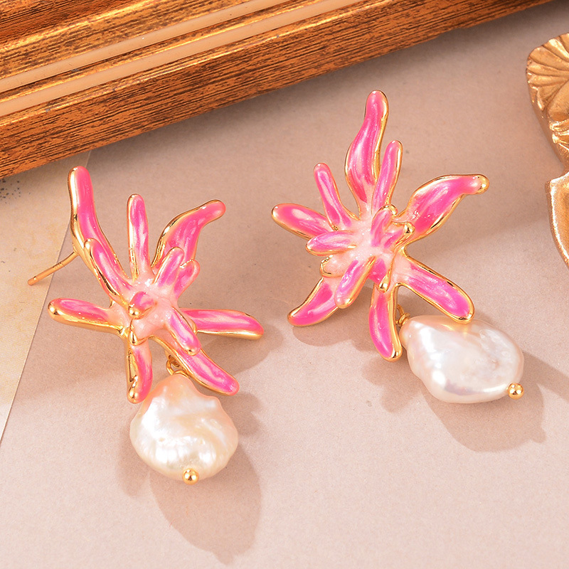 Original Gradient Natural Earrings Pearl Personality Versatile High-end Mid-Century Earrings Women's New Summer Earrings