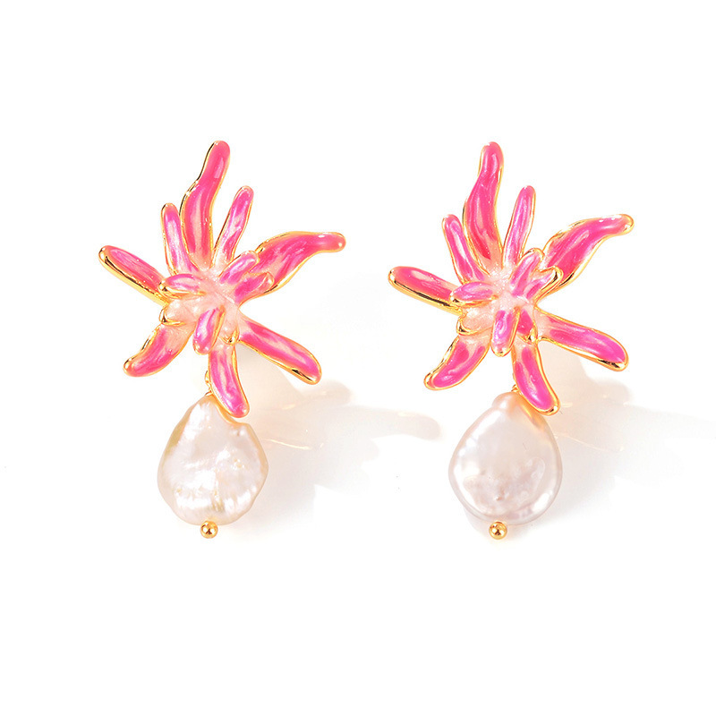 Original Gradient Natural Earrings Pearl Personality Versatile High-end Mid-Century Earrings Women's New Summer Earrings