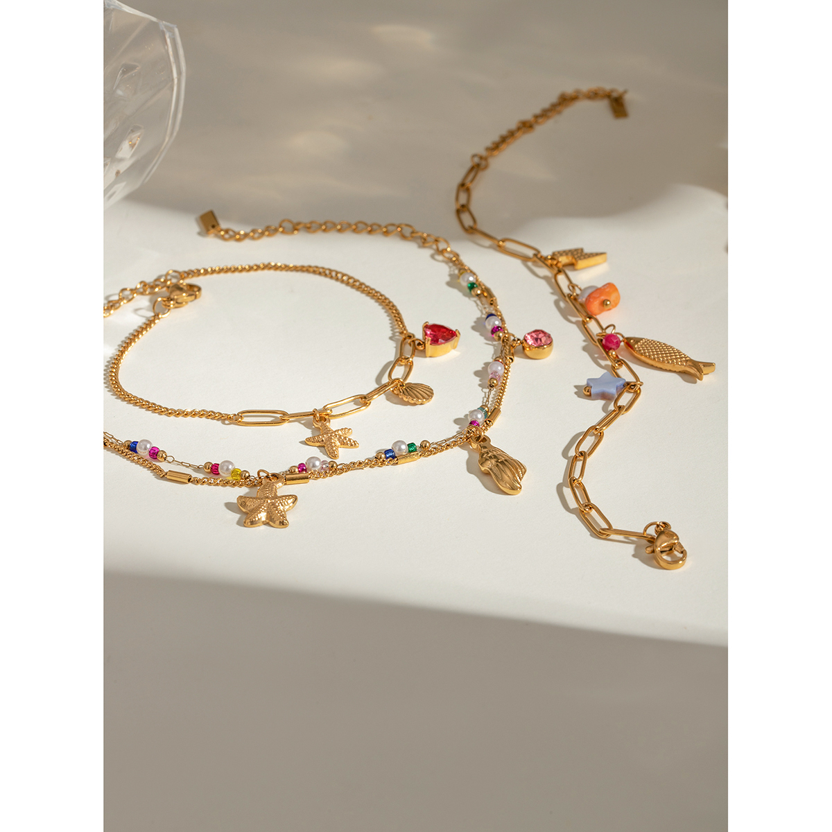 304 Stainless Steel Starfish Shell Lightning PVD Coated 18K Real Gold Plated Simple Style Classic Style Streetwear Bracelets