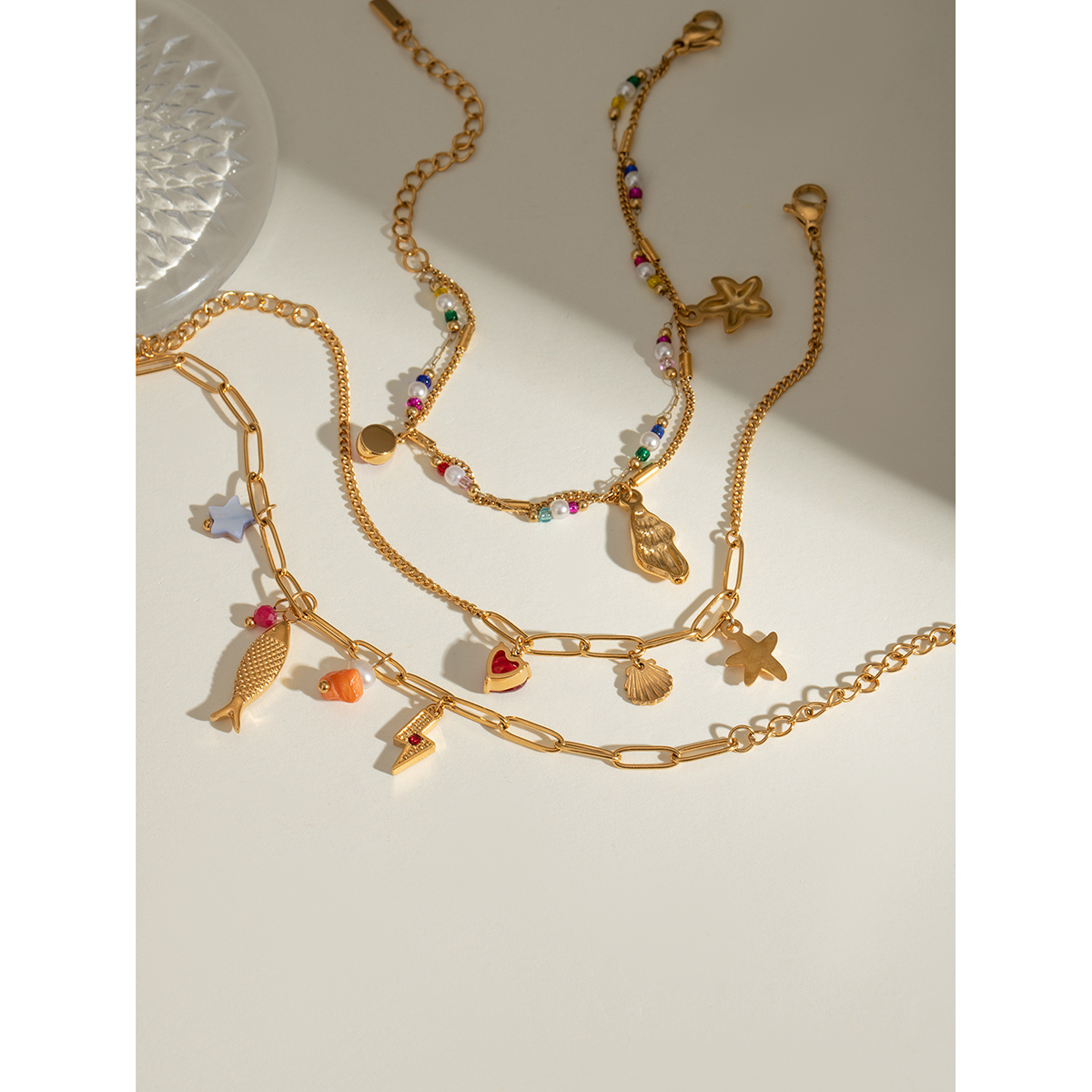 304 Stainless Steel Starfish Shell Lightning PVD Coated 18K Real Gold Plated Simple Style Classic Style Streetwear Bracelets