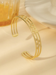Stainless Steel Electroplated 18k Real Gold Wide Line Open Bracelet Style 2