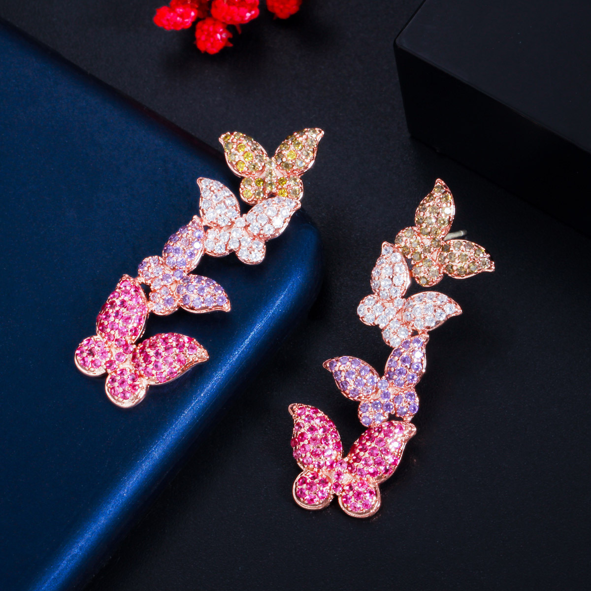 Copper Butterfly Electroplating Zircon Rhodium Plated Elegant Classic Style Plating Inlay Drop Earrings