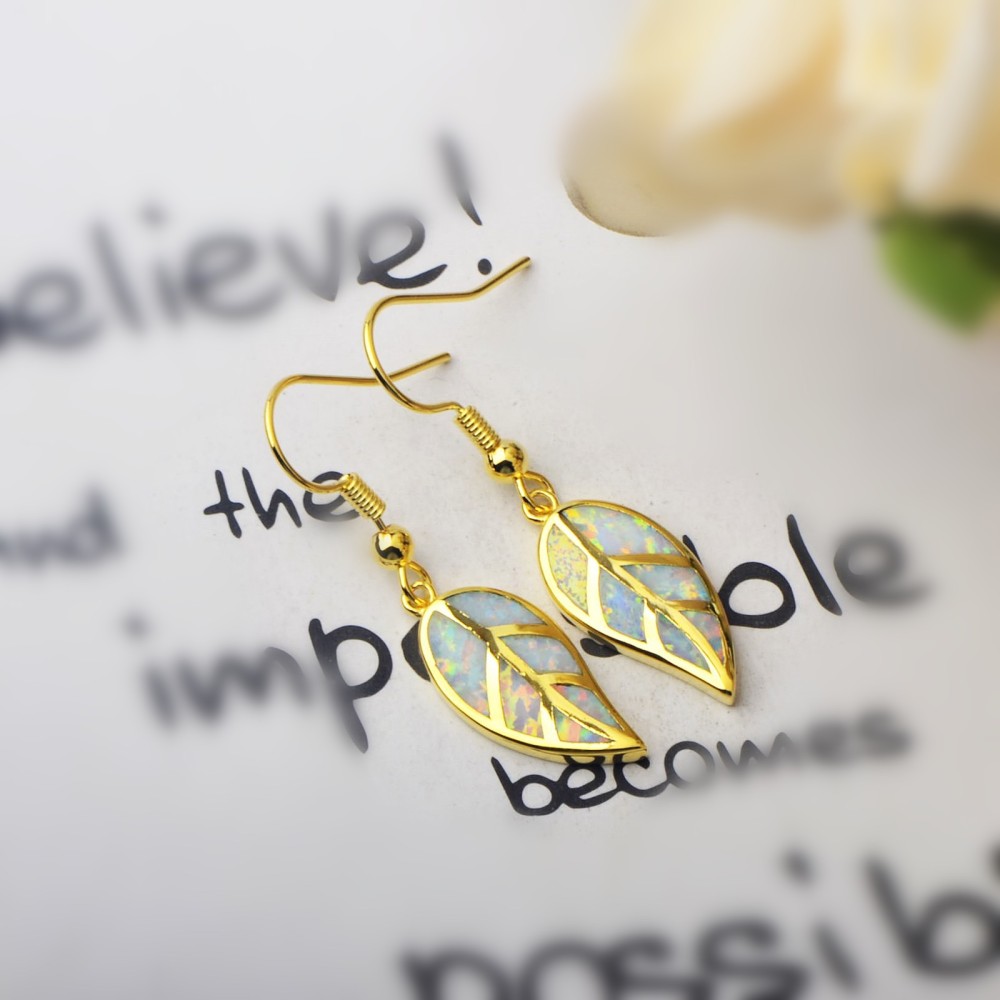 Oceanic Leaf Opal Earrings TikTok Trendy Beach Girl Sweet Style Geometric Pattern Copper Jewelry Accessories For Women