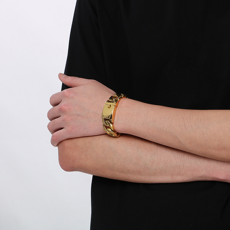 Polished Titanium Steel Bracelet Cuban Chain Necklace Men's High Quality Vacuum Electroplating Jewelry Accessories