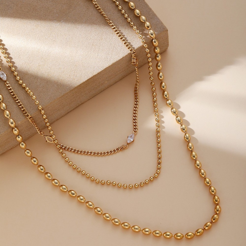 Stacked Necklaces, Elegant Round Chain Zircon Necklaces, Versatile Fashionable Girls' Party Commuting Accessories