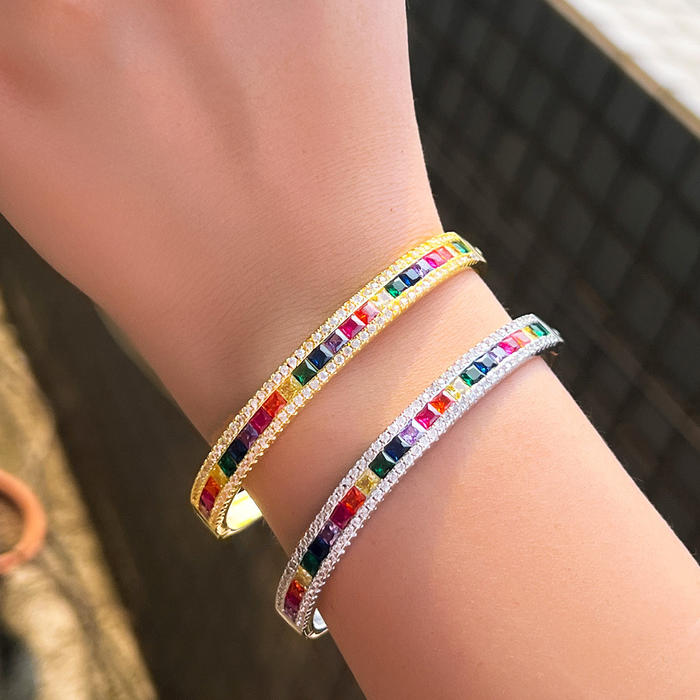 1 Copper Style Bracelet Delicate Colorful Jewelry Cubic Zirconia Crystal Rainbow Color Bracelet For Women Wedding Bride Luxury Accessories Suitable For Women Wedding Or Date Wear