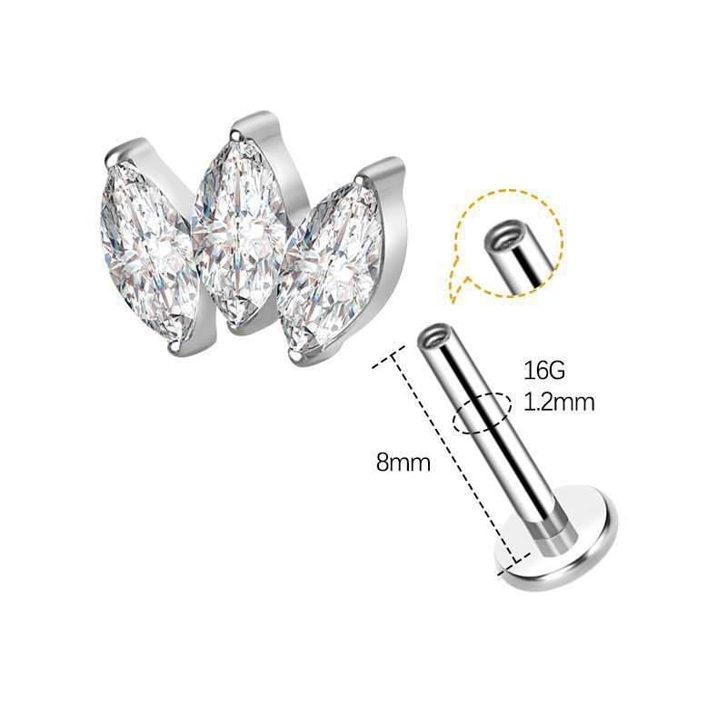 Geometric Pattern Titanium Alloy G23 Ear Studs Bone Studs Inlaid With Horse Eye Zirconia Inner Teeth Lip Studs Popular In Fashion Jewelry