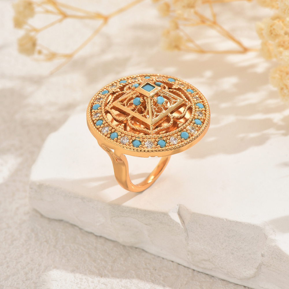 1 Piece Copper Inlaid Zircon Material Vintage Elegant Gorgeous Women's Ring Party Banquet Jewelry Accessories Round Copper Ring