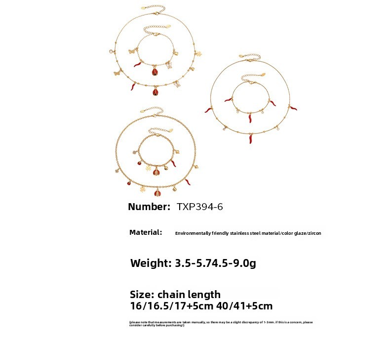 Elegant Enamel Insect DIY Necklace Bracelet Set Stainless Steel Fashion Simple Style Titanium Steel Chain Suitable For Women