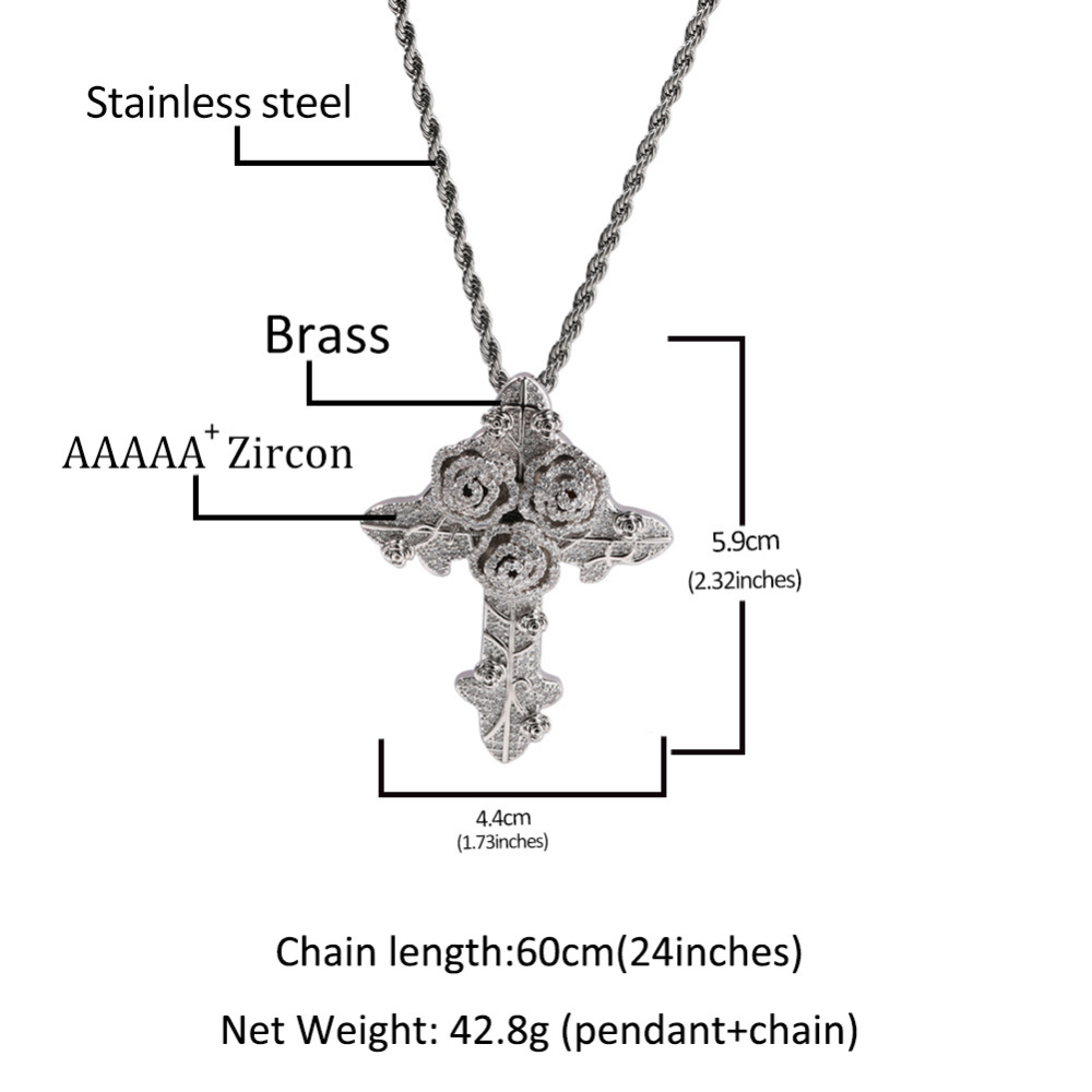 Fashion Style Rose Cross Zircon Pendant Twisted Chain Necklace Unisex Couple Accessories Geometric Pattern Copper Material