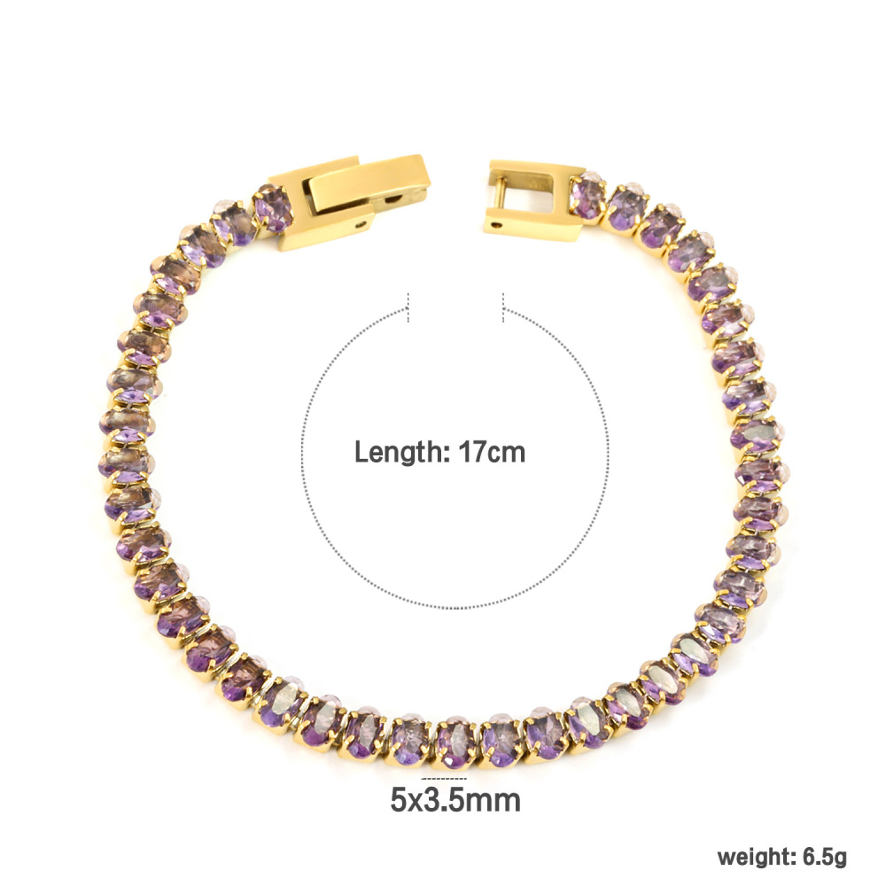 Elegant 304 Stainless Steel Gold-Plated Vacuum Plating (inside The Furnace) 18K Real Gold-Plated Tennis Bracelet Full Diamond Multi-Color Fashion Women's Watch Accessories