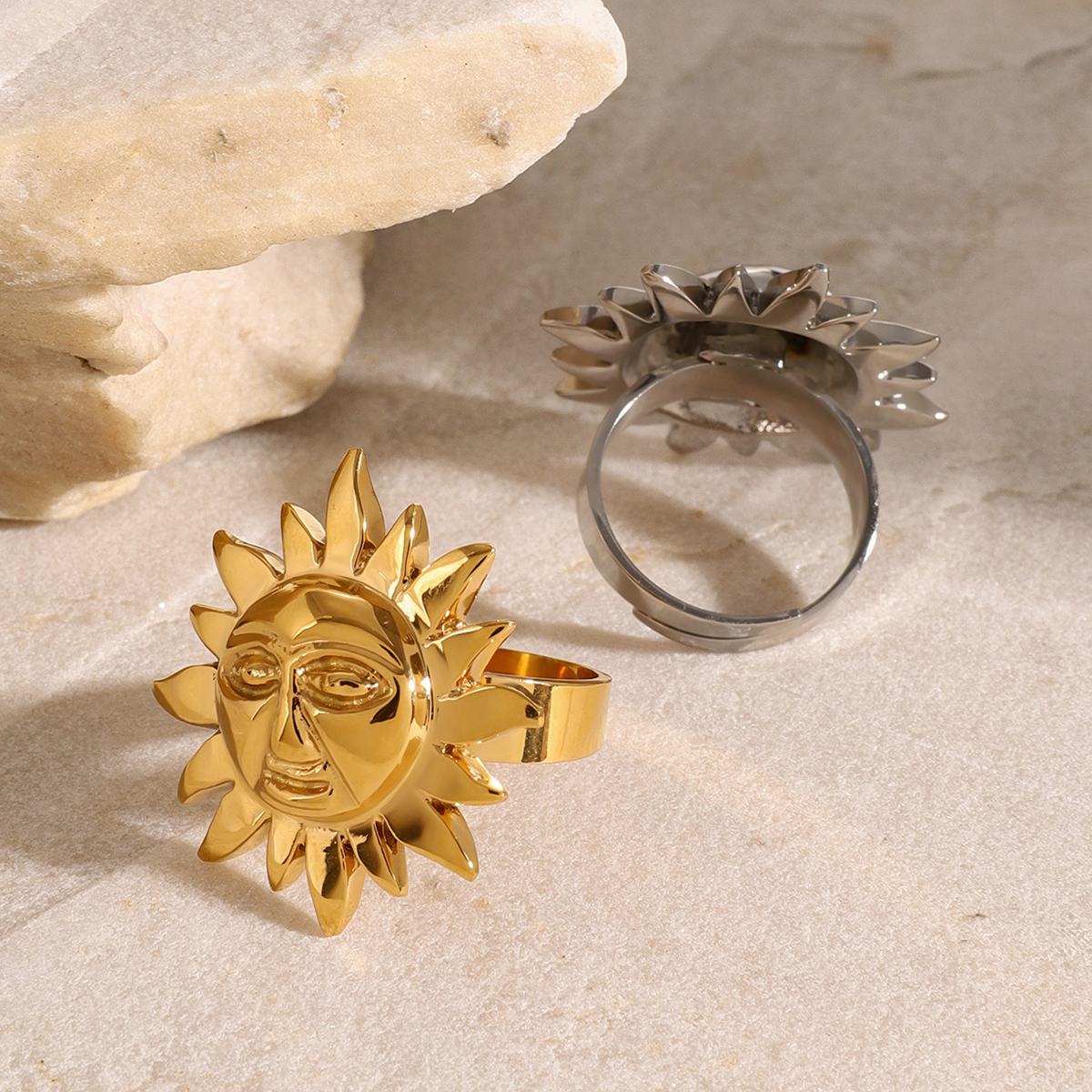 304 Stainless Steel Geometric PVD Coated 18K Real Gold Plated Simple Style Classic Style Open Rings