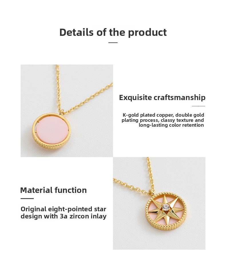 Kenge Copper Plated Real Gold Embedded Zircon Eight-Pointed Star Necklace Women Simple New Style Lockbone Chain Pendant Treatment
