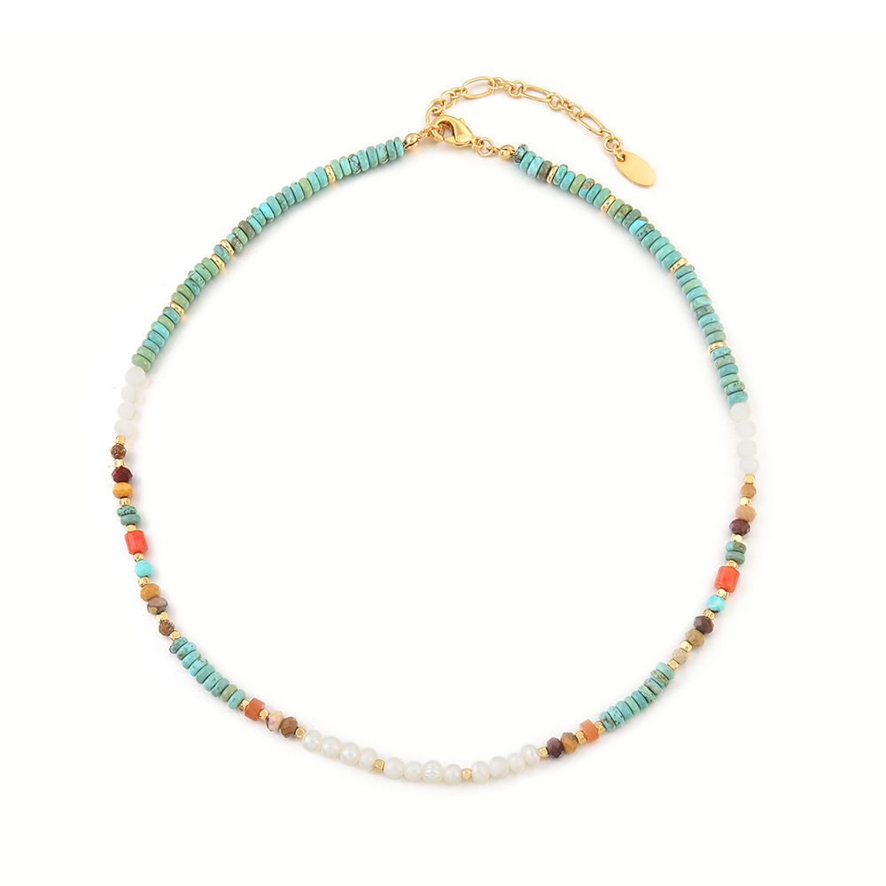 Natural Colorful Turquoise Beaded Necklace Women's Round High-End Minimalist Pearl Set Luxury Sensation Geometric Pattern Design