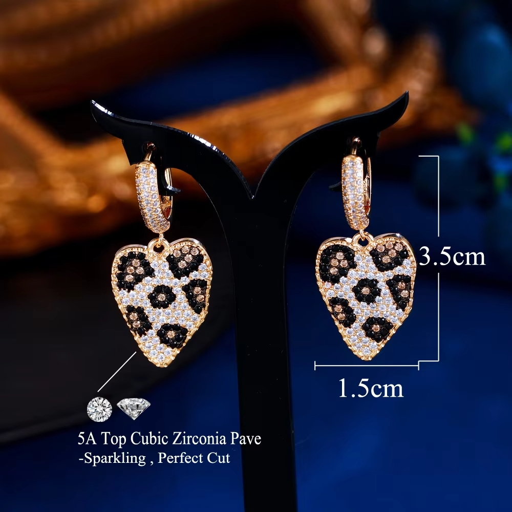 1 Pair Copper Style Earrings Fashion Champagne Russia Gold Plated Cubic Zircon Leopard Irregular Heart Earrings For Women Dating Or Daily Wear