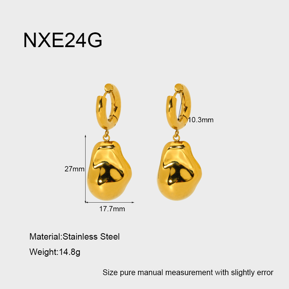 Irregular Baroque Imitation Golden Bean Pendant Earrings Stainless Steel 18K Gold Plated Women's Fashion Jewelry Accessories