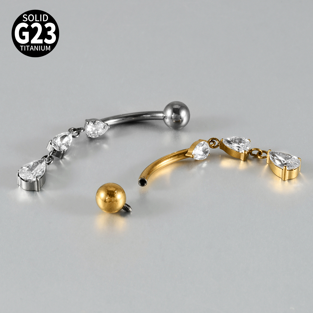 Titanium Navel Piercing Belly Button Ring Moon Zircon Heart Shaped Flower Butterfly Pendant Body Piercing Jewelry Accessories