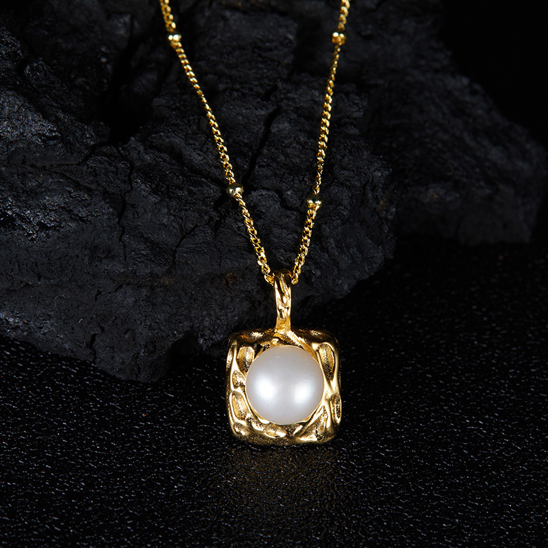 Cute Sweet Geometric Color Block Freshwater Pearl Sterling Silver Handmade Women's Necklace