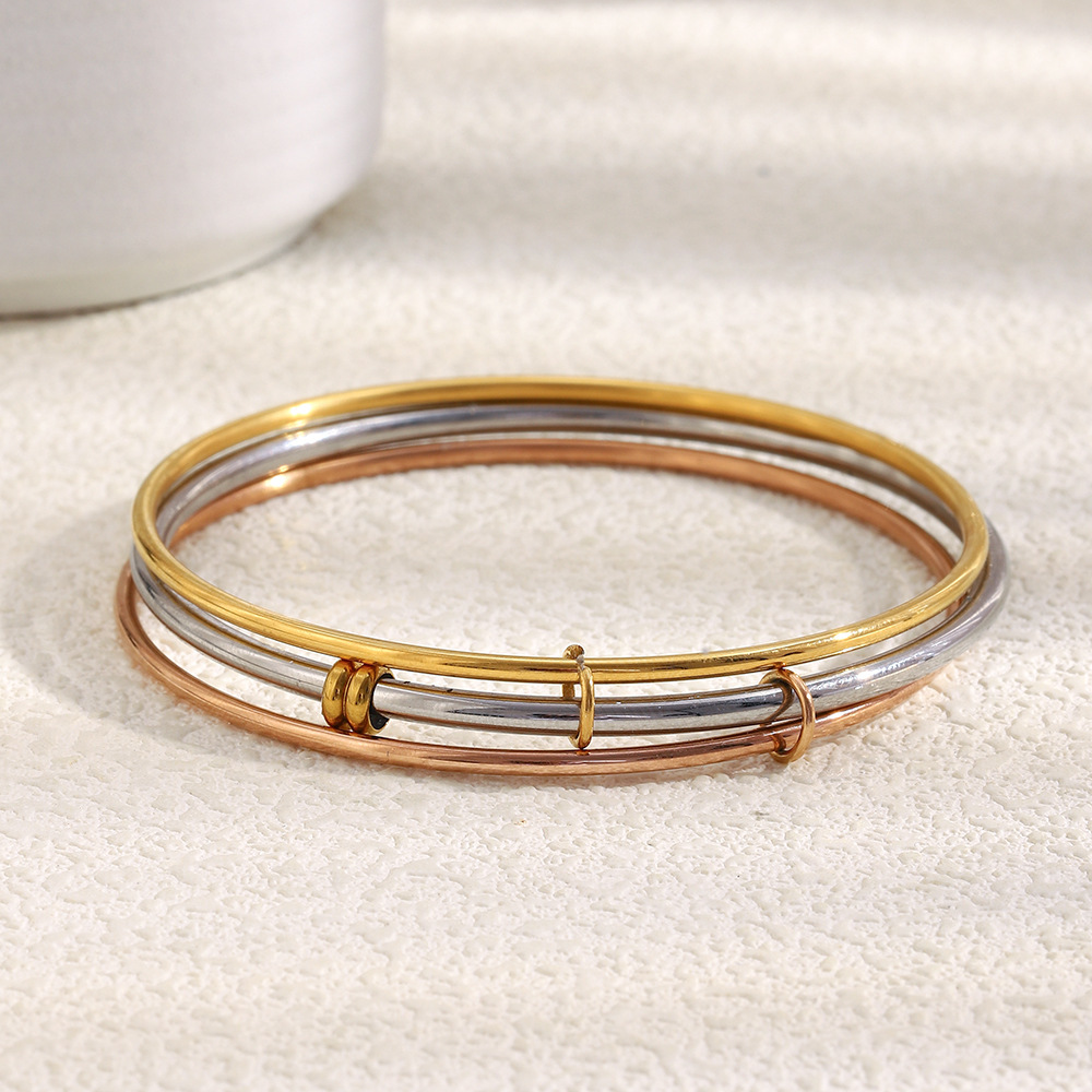 Stainless Steel Bracelet Vacuum Plated 18K Gold Minimalist Three Rings Mixed Color Women Jewelry Accessories