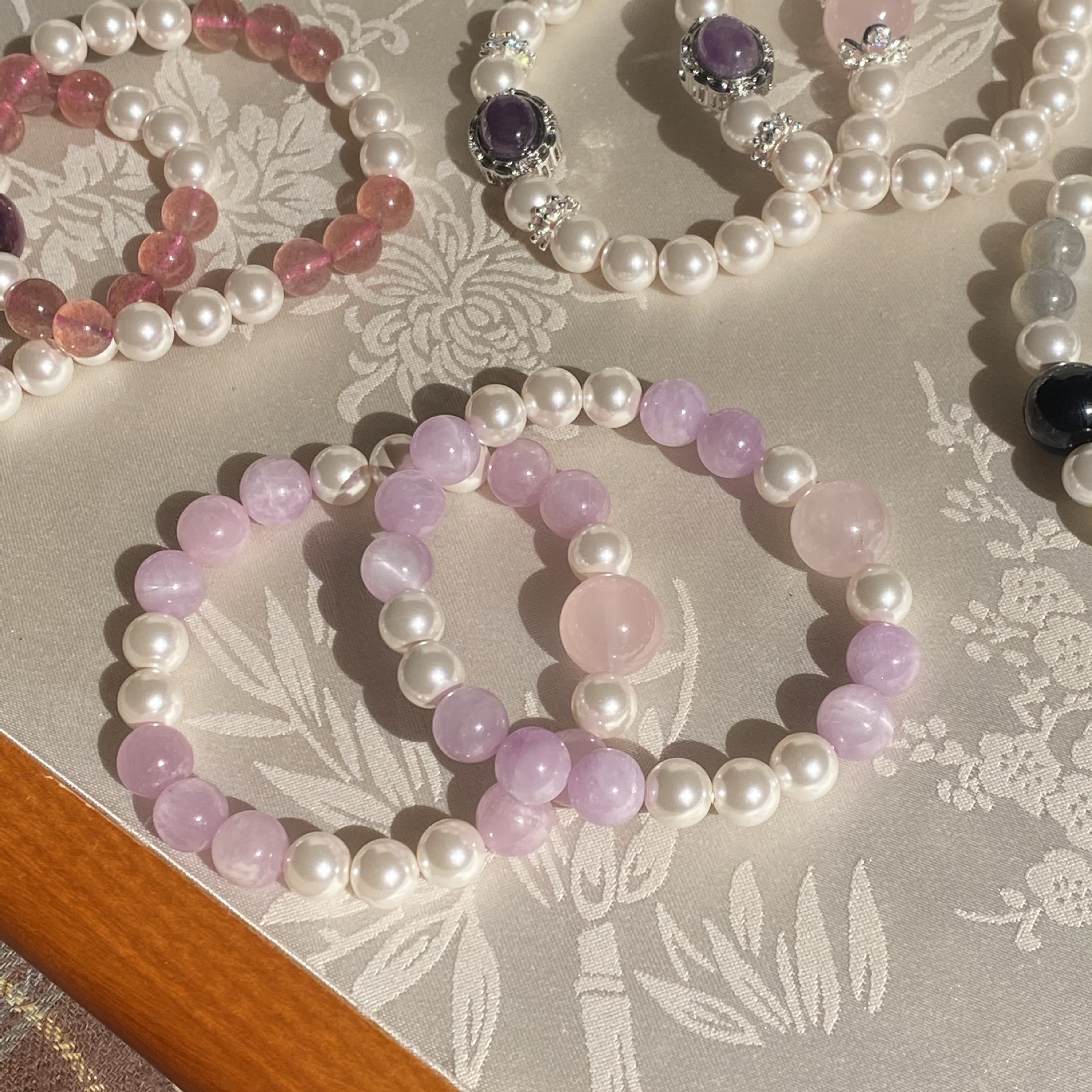Original Design Natural Pink Quartz Fashion Pearl Handmade Beaded Bracelet Luxury Geometric Pattern Wedding Birthday Party Jewelry