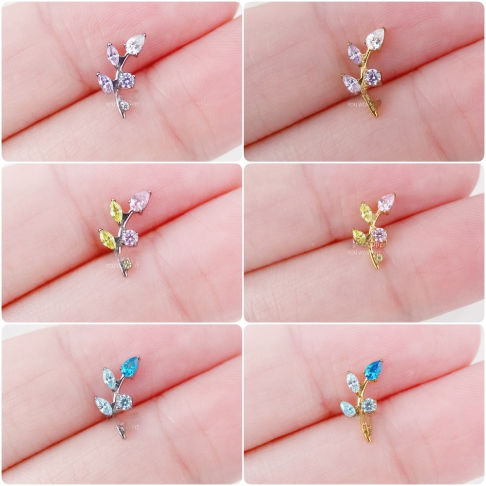 Colorful Leaf Titanium Alloy Ear Studs Inner Spiral Lip Piercing Accessories G23 Titanium Body Piercing Jewelry Unisex