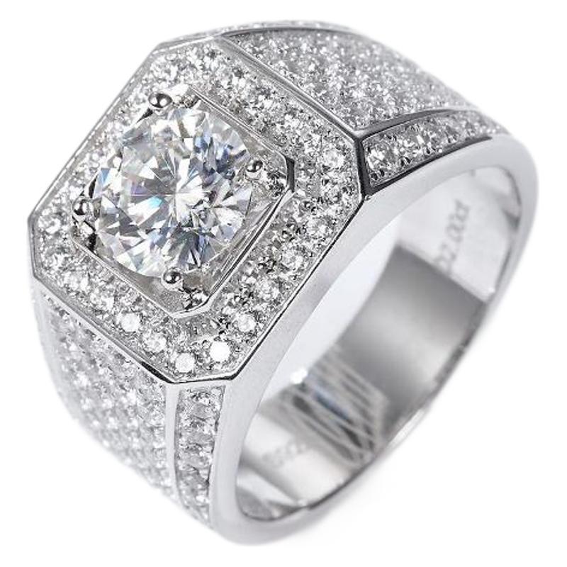 925 Sterling Silver Moissanite Geometric Rings GRA Certificate