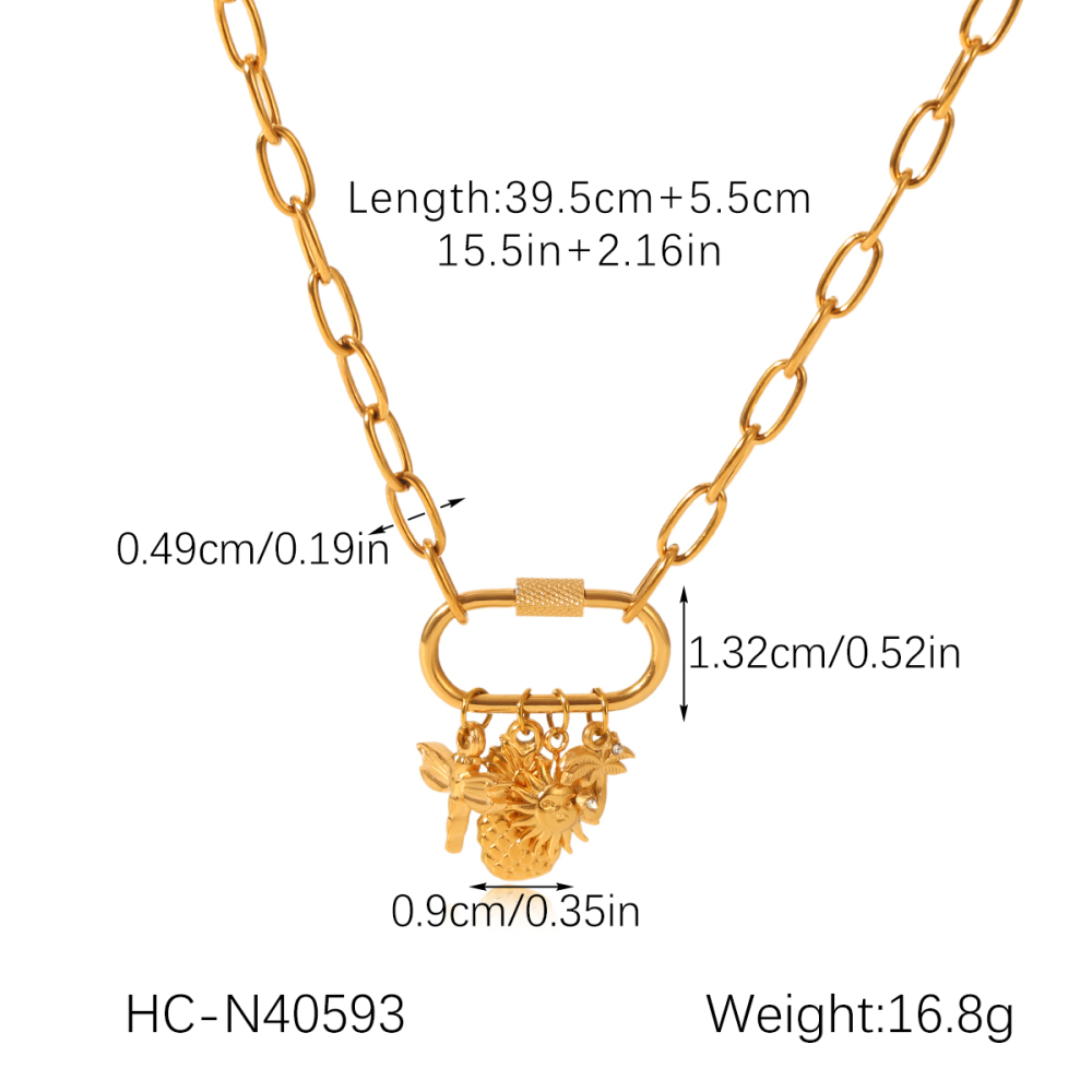 Removable Climbing Buckle Cross Stainless Steel Necklace Coconut Tree Sun DIY Jewelry Accessories Lobster Clasp Zircon Inlay