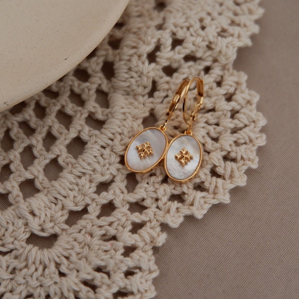 Handmade Shell Earrings For Women, Fashionable Geometric Pattern, Thick Gold-Plated, Printed Autumn/Winter Style Jewelry Earrings Accessories