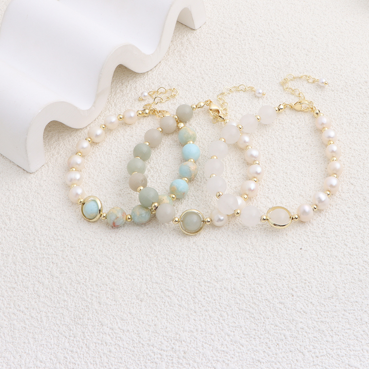 Retro Natural Freshwater Pearl Beaded Bracelet Unique Design TianShan Cuì ShòuShān Stone Bracelet Geometric Pattern Women's Jewelry