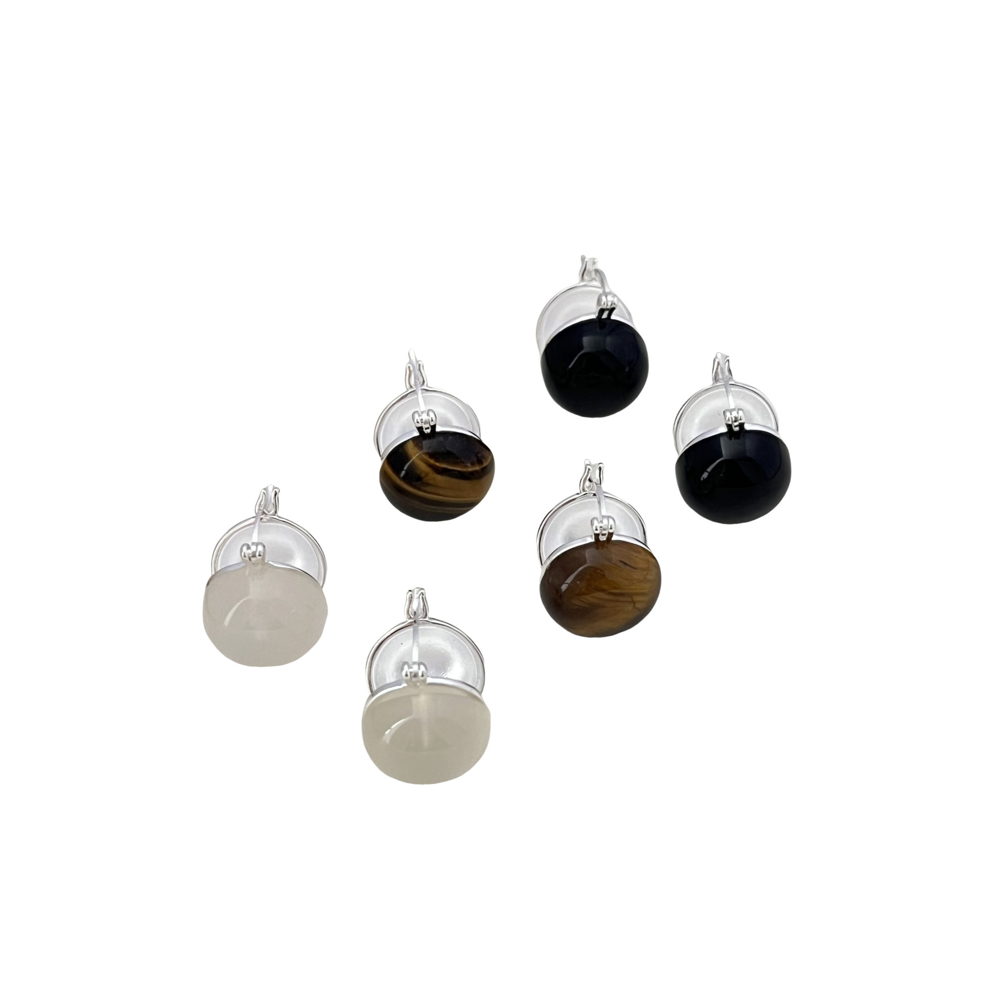 Eoni New Heavy Industry S925 Pure Silver Agate Tiger Eye White Opal Ear Cuffs Women Elegant High-End Feelings Geometric Pattern Cat's Eye Stone Inlaid Silver Earrings