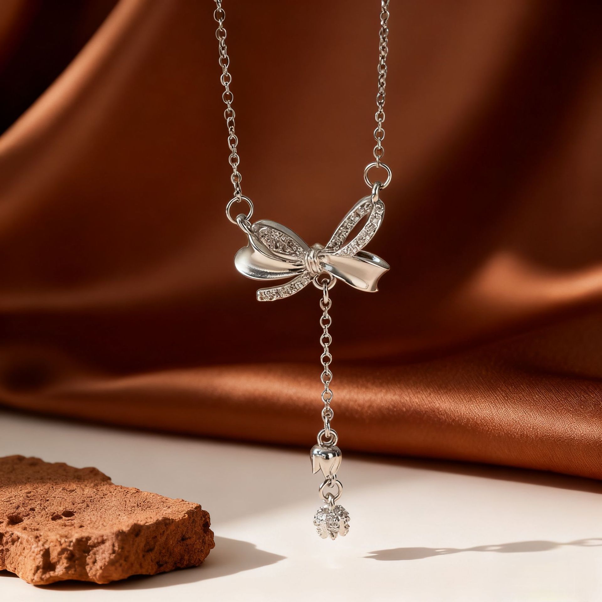 Butterfly Wind Chime Flower Pendant Necklace For Women With Micro Pave Zirconia Collarbone Chain